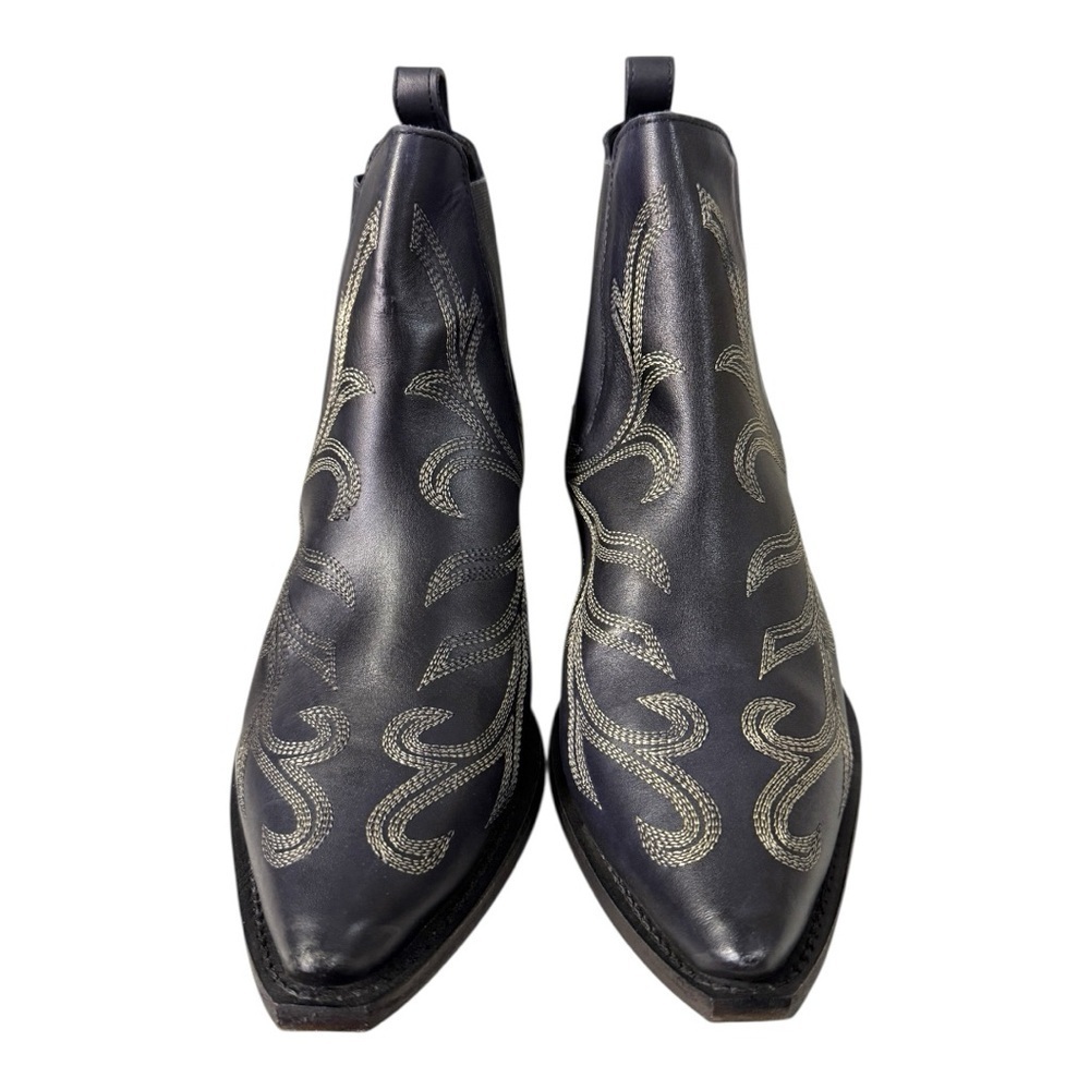 Free People Wayward Western Boots Black Embroidered Leather Booties Size 37